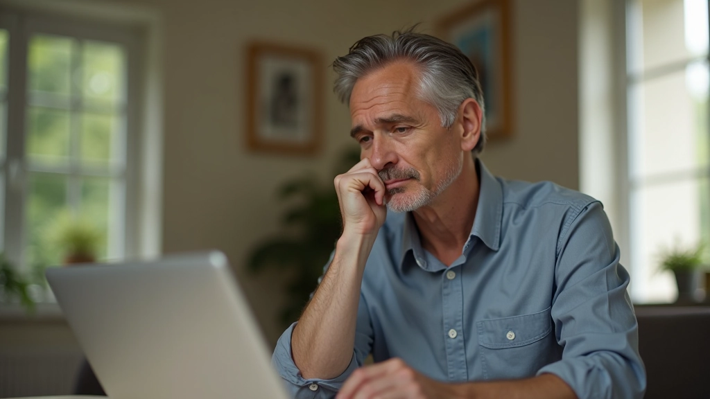 Person looking slightly frustrated or confused while sitting at a desk with eyes closed, trying to meditate, realistic indoor setting